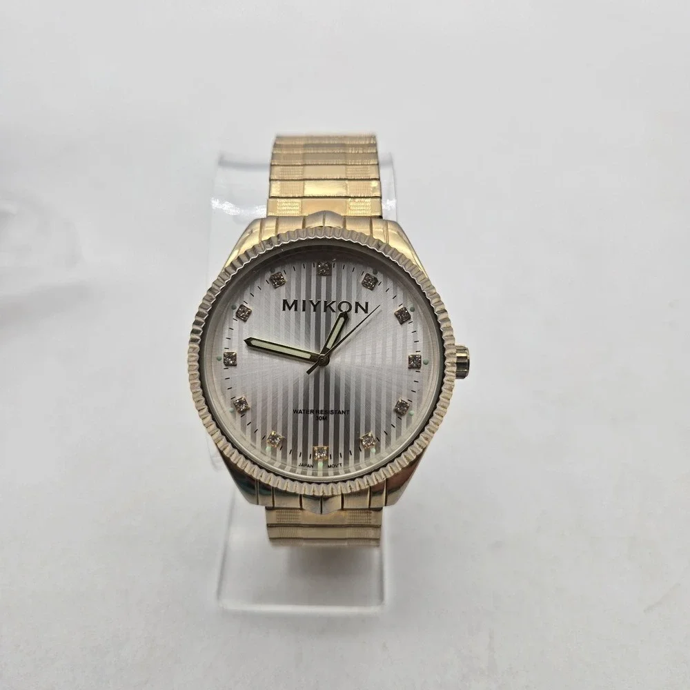 MIYKON Gold Watch Crystal Hour Markers, Gold Stretch Band (30M WR)